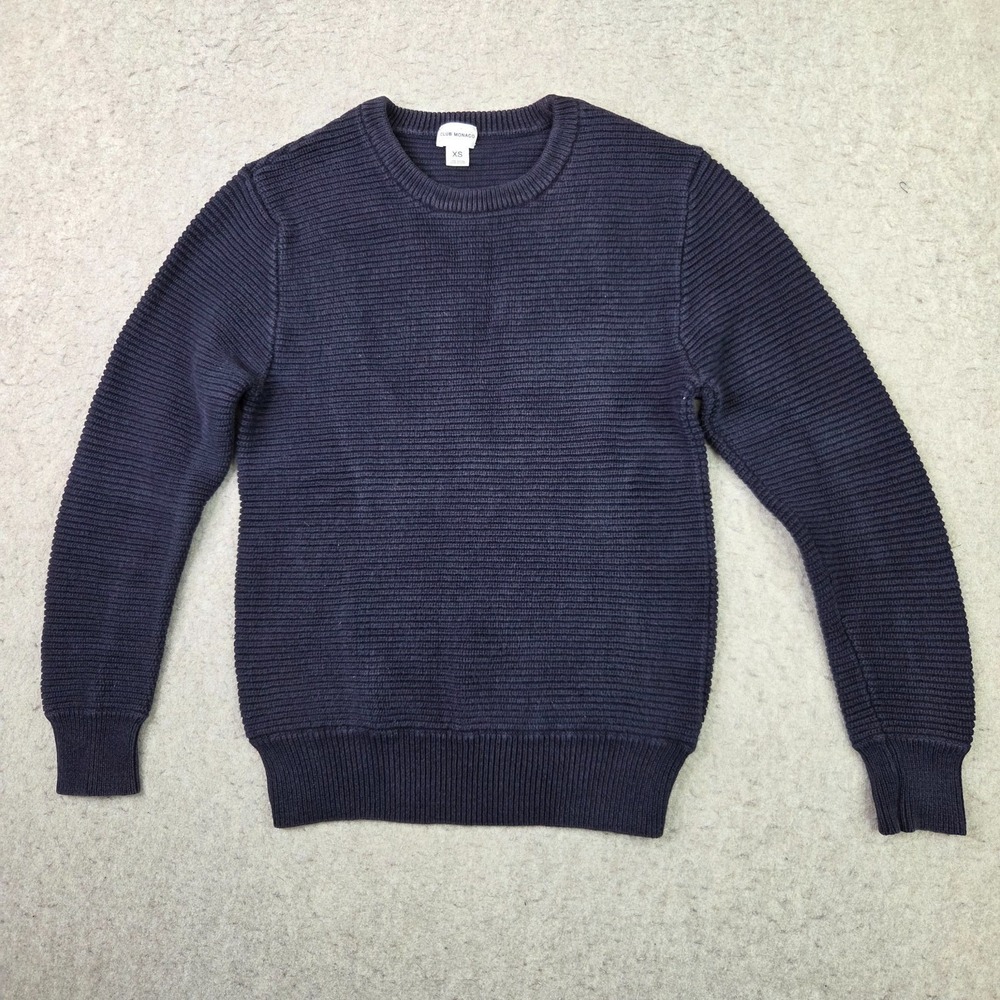 Club Monaco Sweater Mens XS Blue Ribbed Fisherman Crew Neck Pullover Heavy